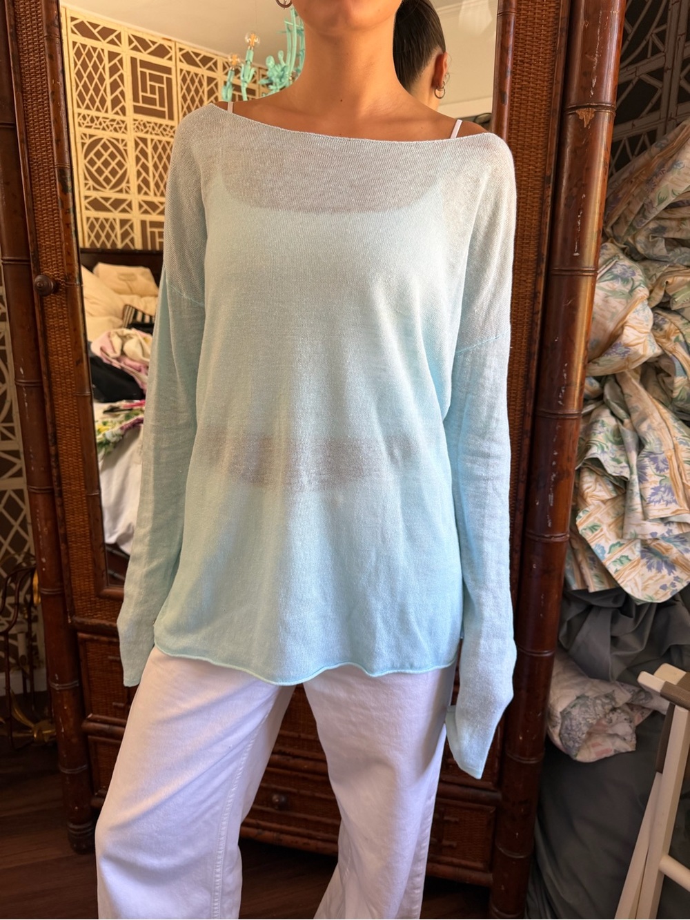 Lilly Pulitzer Pale Blue Off-the-Shoulder Lightweight Sweater